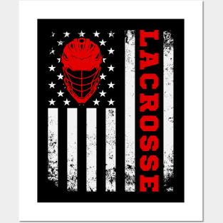 Lacrosse Player USA American Flag Posters and Art